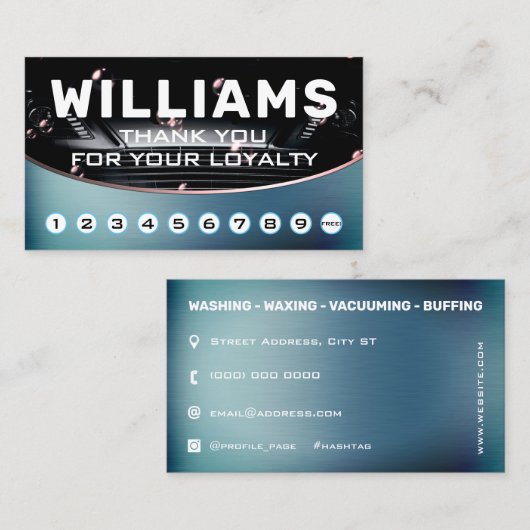 Metalen wasloyaliteit bij auto's visitekaartje (Voorkant / Achterkant)