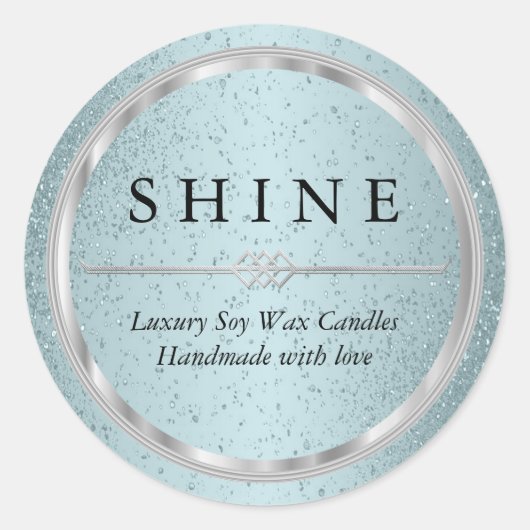  metalen zilver- en Aqua Blue-labels Ronde Sticker (Voorkant)