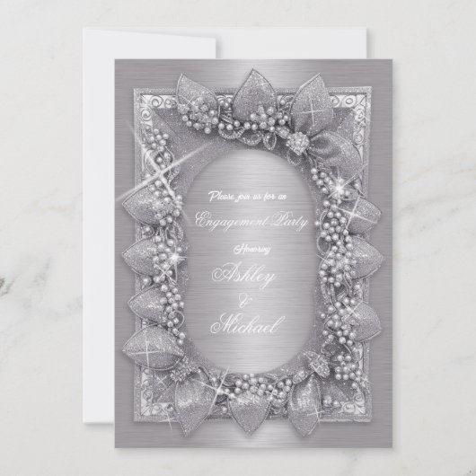 metalen zilveren bladeren luxe mode chic kaart (Voorkant)