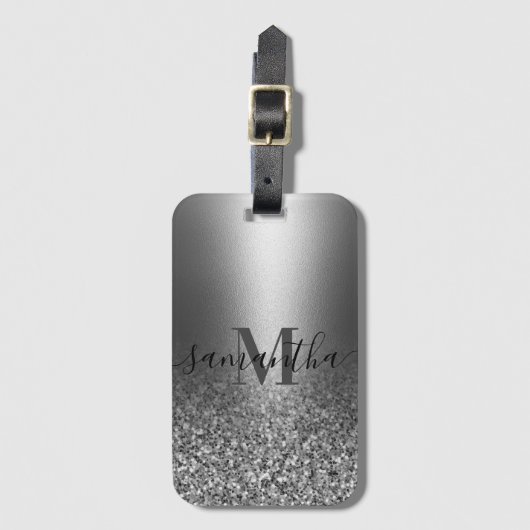Metalen zilveren glitter bagagelabel (Voorkant (verticaal))