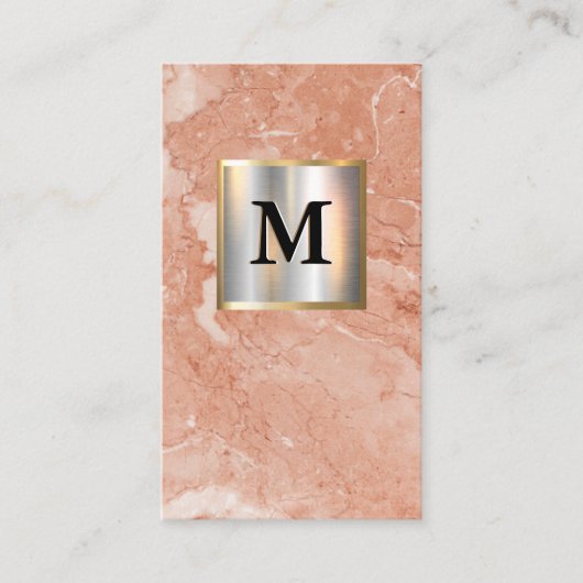 Metalen Zilveren Gouden Banner Monogram | Marmer Visitekaartje (Voorkant)