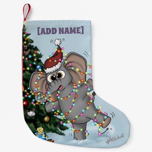 Metalfant Wilbur in licht Stocking Kleine Kerstsok (Voorkant)