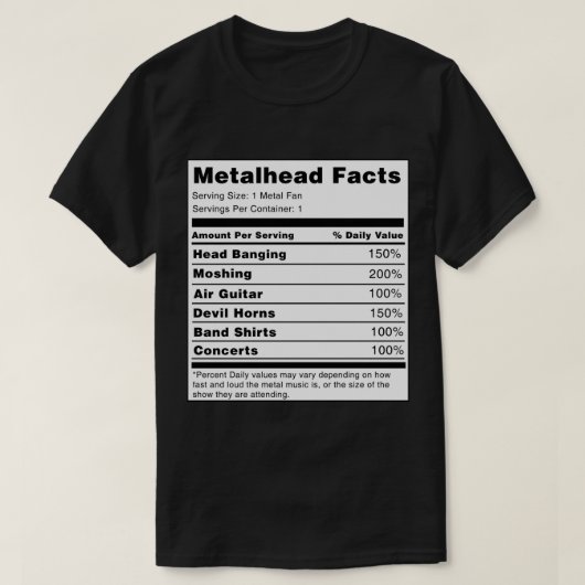 Metalhead Nutrition Facts Sticker.png T-shirt (Design voorkant)