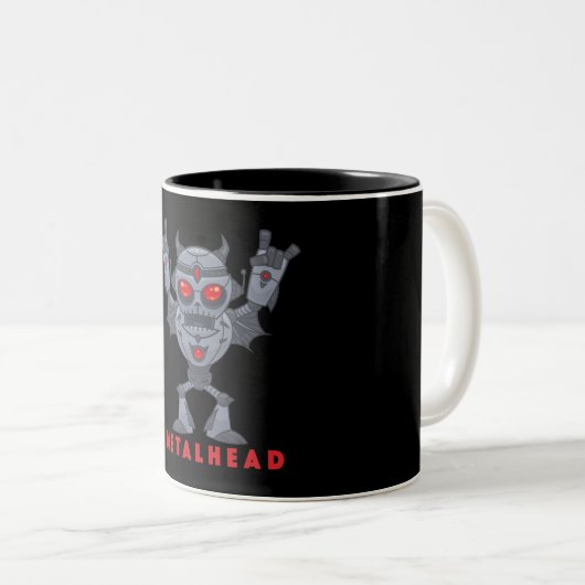 Metalhead - Zware metalen robotaril - met tekst Tweekleurige Koffiemok (Voorkant rechts)