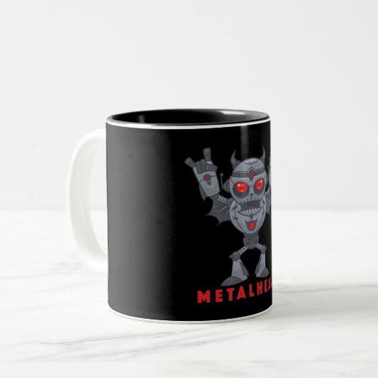 Metalhead - Zware metalen robotaril - met tekst Tweekleurige Koffiemok (Voorkant links)