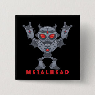 Metalhead - Zware metalen robotaril - met tekst Vierkante Button 5,1 Cm