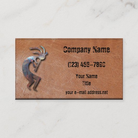 Metalic Kokopelli Aged Leather Visitekaartje (Voorkant)