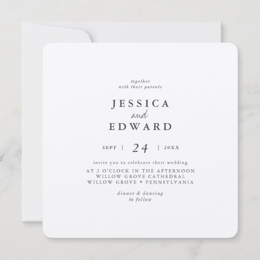 Metalic Silver en Black Photo Wedding Kaart (Voorkant)