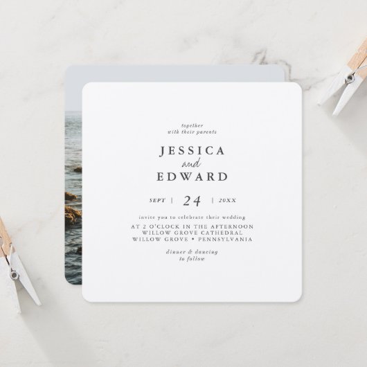 Metalic Silver en Black Photo Wedding Kaart (Voorkant / Achterkant in situ)