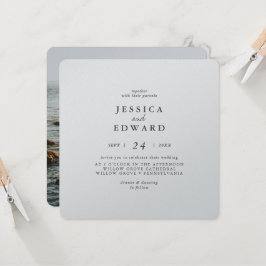 Metalic Silver en Black Photo Wedding Kaart