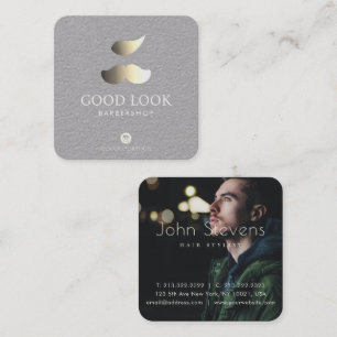 Metalic Silver en Golden Mustache Hair Barber Vierkante Visitekaartje