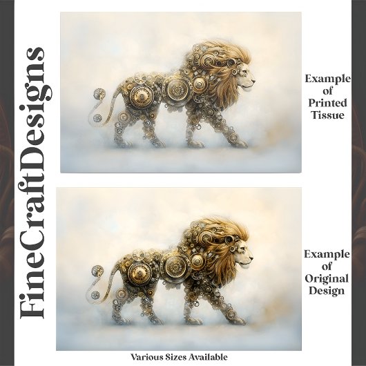 Metalic Steampunk Lion Wheels Cogs E8R Decoupage Tissuepapier