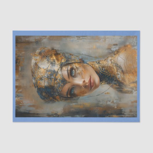 Metalic Vrouw Olieverfschilderij Decoupage Links 1 Tissuepapier (Voorkant)