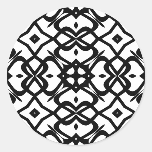 Metalic X Lace Pattern Sticker- Black & White Ronde Sticker (Voorkant)
