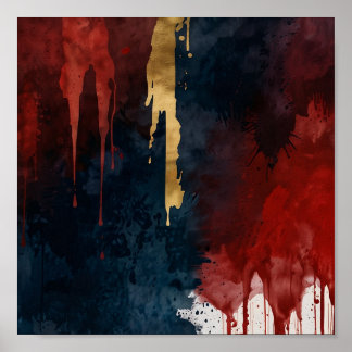 Metalica Rood, Goud en Blauw olieverf poster