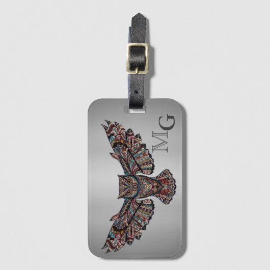Metalized Owl Art Monogram Bagagelabel (Voorkant (verticaal))