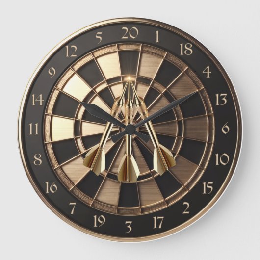 Metall Dartboard mit Dartpfeilen Gold Metalleffekt Grote Klok (Voorkant)
