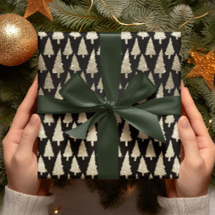 Metallic 14k Gold Glitter-kerstbomen op zwart cade Cadeaupapier