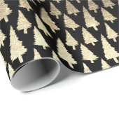 Metallic 14k Gold Glitter-kerstbomen op zwart cade Cadeaupapier (Rol Hoek)