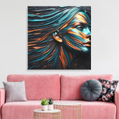 Metallic Abstract Woman's Face Art. Canvas Afdruk (Insitu (Woonkamer))