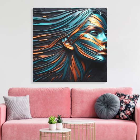 Metallic Abstract Woman's Face Art. Canvas Afdruk (Insitu (Woonkamer))