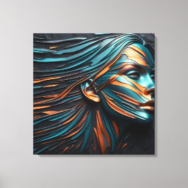 Metallic Abstract Woman's Face Art. Canvas Afdruk