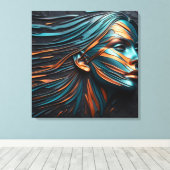 Metallic Abstract Woman's Face Art. Canvas Afdruk (Insitu (Houten vloer))