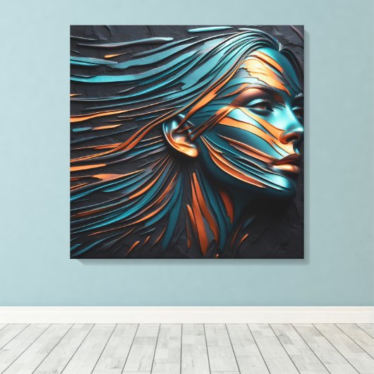 Metallic Abstract Woman's Face Art. Canvas Afdruk (Insitu (Houten vloer))