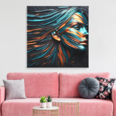 Metallic Abstract Woman's Face Art. Canvas Afdruk (Insitu (Woonkamer))