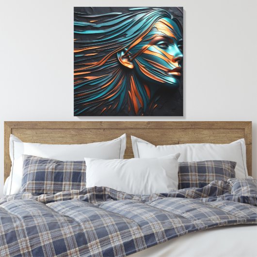 Metallic Abstract Woman's Face Art. Canvas Afdruk (Insitu (Slaapkamer))