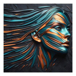 Metallic Abstract Woman's Face Art. Foto Afdruk