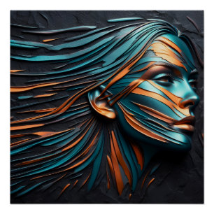 Metallic Abstract Woman's Face Art. Perfect Poster