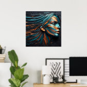 Metallic Abstract Woman's Face Art. Poster (Thuiskantoor)