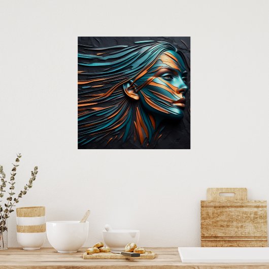 Metallic Abstract Woman's Face Art. Poster (Keuken)