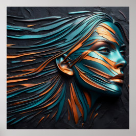 Metallic Abstract Woman's Face Art. Poster