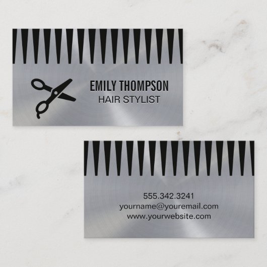 Metallic achtergrond | Comb Shears Stylist Visitekaartje (Voorkant / Achterkant)