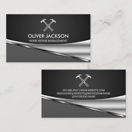 Metallic Achtergrond | Hamer Gereedschap Visitekaartje (Voorkant / Achterkant)