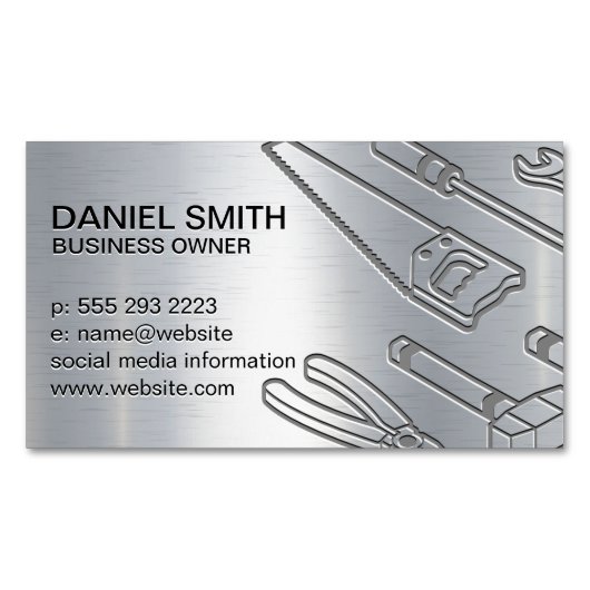 Metallic achtergrond | Industriële gereedschappen Magnetisch Visitekaartje (Voorkant)