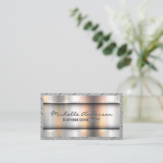 Metallic achtergrond | Metalen rivetten | Staalgre Visitekaartje (Staand voorkant)