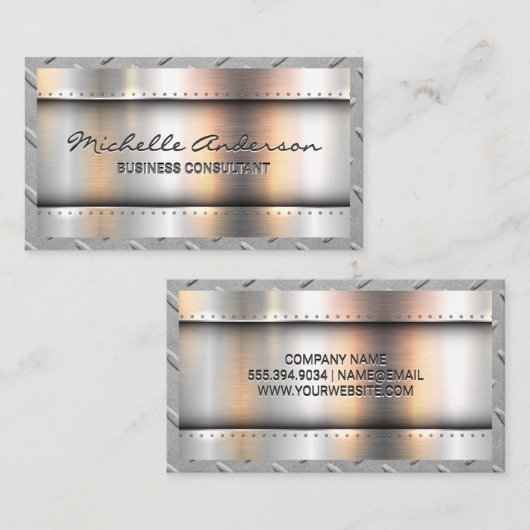 Metallic achtergrond | Metalen rivetten | Staalgre Visitekaartje (Voorkant / Achterkant)
