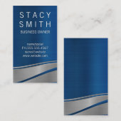 Metallic achtergrond van blauwe en zilveren golven visitekaartje (Voorkant / Achterkant)