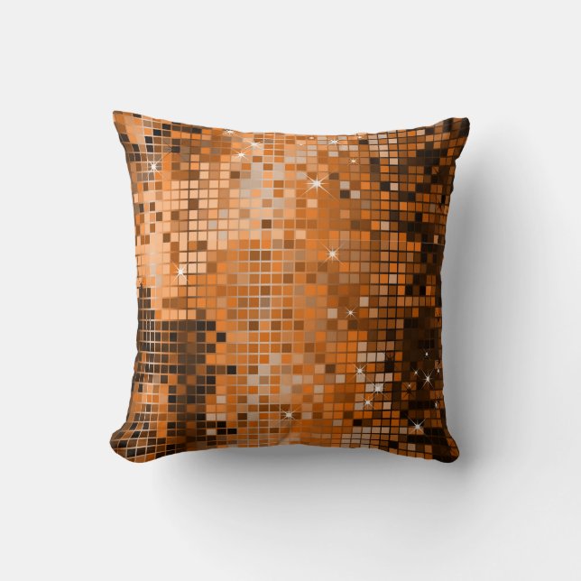 Metallic Amber Sequins Glitter Abstracte Pixel Art Kussen (Voorkant)