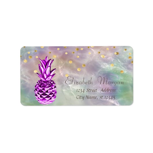 Metallic ananas Confetti Holographic Pearl Etiket (Voorkant)