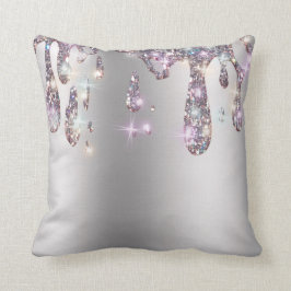 *~* Metallic AP7 Druppelende GLITTER ZILVER Grijs Kussen