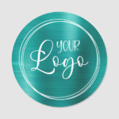 Metallic Aqua Blauwgroen Circulaire Logo Naamplaatje (Voorkant)