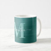 Metallic Aqua Blauwgroen Signature Monogram Koffiemok (Voorkant rechts)