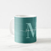 Metallic Aqua Blauwgroen Signature Monogram Koffiemok (Voorkant links)