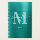 Metallic Aqua Blauwgroen Signature Monogram Planner<br><div class="desc">Creëer uw eigen girly gepersonaliseerde naam en monogrammed kleine formaat planner of afspraak boek voor haar. De aqua blauwgroen faux metallic folie digitale kunst grafiek zal afdrukken als een foto. Bleek blauwgroen en wit hedendaags monogram met een elegant kalligrafisch ontwerp in kenmerkende stijl kan worden aangepast.</div>