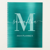 Metallic Aqua Blauwgroen Signature Monogram Planner (Voorkant)