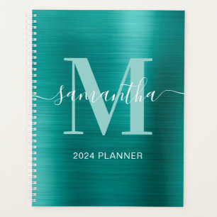 Metallic Aqua Blauwgroen Signature Monogram Planner